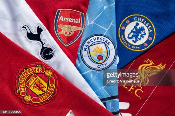 The club badges on the home shirts of the so-called top six in English football, Arsenal, Chelsea, Liverpool, Manchester United, Manchester City and...