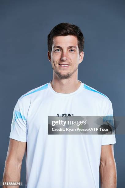 Aljaz Bedene of Slovenia poses for a portrait at Melbourne Park on January 16, 2020 in Melbourne, Australia.