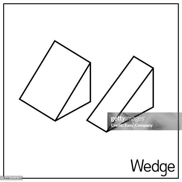3d wedge perfect shapes. only black and white for preschool kid coloring, comparison, drawing, doodle, art project, first word book or flash card. - fraction worksheet stock illustrations