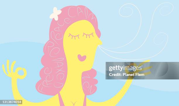 frau nimmt sich einen moment zeit zum atmen - breathing exercise stock-grafiken, -clipart, -cartoons und -symbole