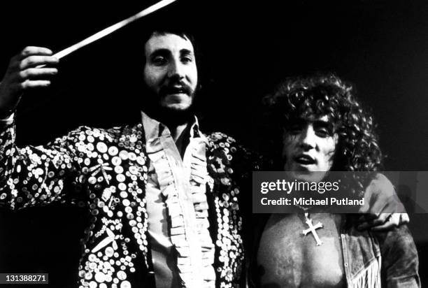 Pete Townshend and Roger Daltrey of The Who during the stage version of Tommy at the Rainbow Theatre, London, 9th December 1972.