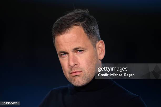 Pundit and Former Chelsea Footballer Joe Cole looks on ahead of the Premier League match between Leicester City and West Bromwich Albion at The King...