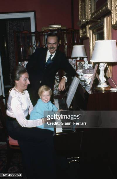 Margarita de Borbon, sister of King Juan Carlos, and Carlos Zurita with her second son Alfonso, Madrid, Spain, 1974.