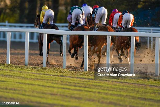 General view as the grass on the proposed inner grass track pokes through the surface at Chelmsford City Racecourse on April 22, 2021 in Chelmsford,...