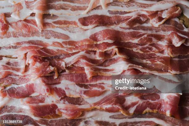 dry cured pork belly, pork meat strips background - pork belly stock pictures, royalty-free photos & images