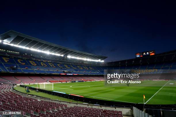 General view inside the stadium prior to the La Liga Santander match between FC Barcelona and Getafe CF at Camp Nou on April 22, 2021 in Barcelona,...