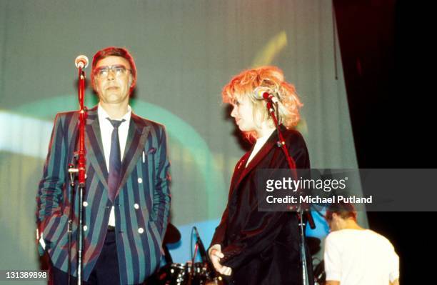 Kim Wilde and Marty Wilde perform on stage, London, circa 1985.