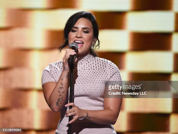 Demi Lovato sings at the Democratic National Convention at the Wells Fargo Center in Philadelphia, Pennsylvania on July 25, 2016.