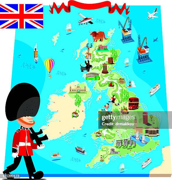 cartoon karte von großbritannien - british royal guard stock-grafiken, -clipart, -cartoons und -symbole