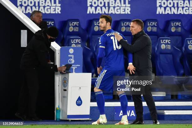 LcJames Maddison of Leicester City during the Premier League match between Leicester City and West Bromwich Albion at The King Power Stadium on April...