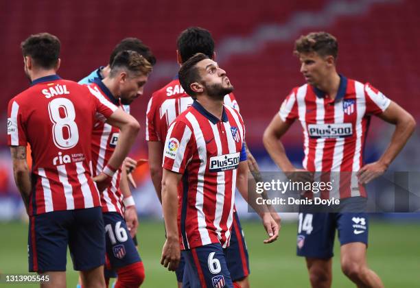 Koke of Atletico de Madrid reacts during the La Liga Santander match between Atletico de Madrid and SD Huesca at Estadio Wanda Metropolitano on April...