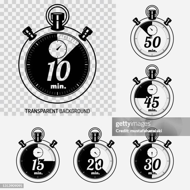 ilustrações de stock, clip art, desenhos animados e ícones de black and white transparent chronometers icon set - ponteiro dos minutos