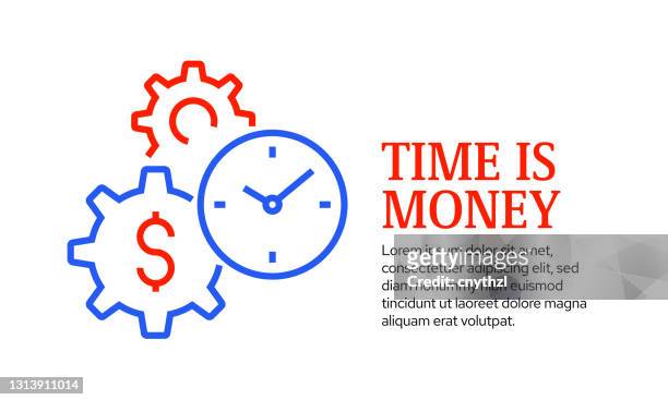 時間はマネーコンセプト、ベクトル線アイコンテンプレートデザイン - time is money点のイラスト素材／クリップアート素材／マンガ素材／アイコン素材