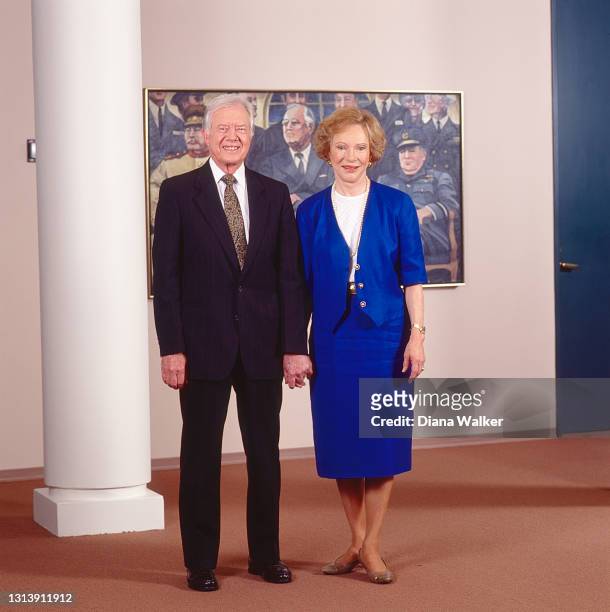 Former US President Jimmy Carter and former First Lady Rosalynn Carter attend an unspecified event at the Jimmy Carter Presidential Library & Museum,...