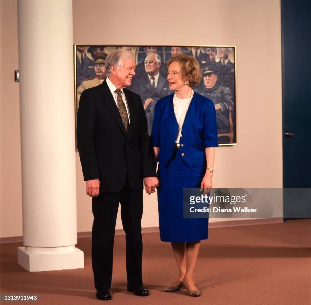Former US President Jimmy Carter and former First Lady Rosalynn Carter attend an unspecified event at the Jimmy Carter Presidential Library & Museum,...