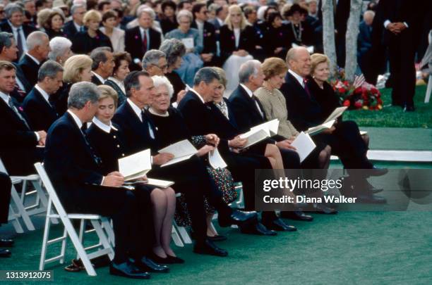 View of mourners at former President Richard Nixon's funeral, held at the Nixon Presidential Library, Yorba Linda, California, April 27, 1994....