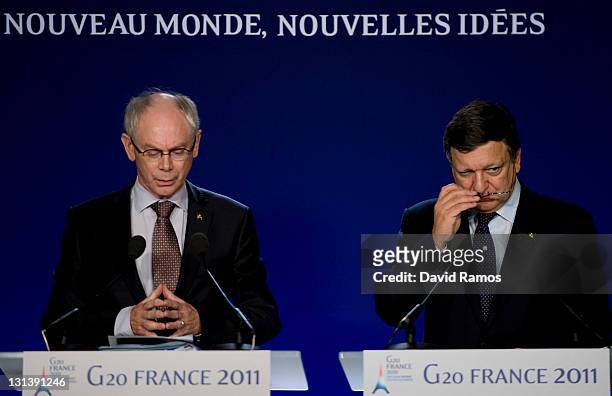 President of the European Council Herman Van Rompuy and President of the European Comission Jose Manuel Durao Barroso attend a press conference...