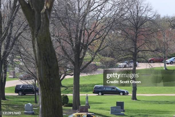 Hearse carrying the remains of Daunte Wright arrives at Lakewood Cemetery where Wright's remains were taken for cremation after a funeral service at...