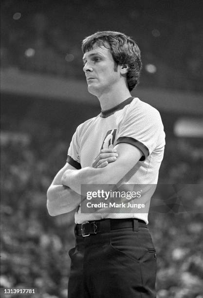 An NBA referee waits for the action to resume during an NBA basketball game between the Denver Nuggets and Phoenix Suns at McNichols Arena on October...