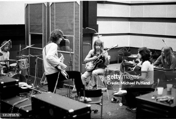 English progressive rock band Yes recording their 'Fragile' LP at Advision Studios in London, 20th August 1971. From left to right, drummer Bill...