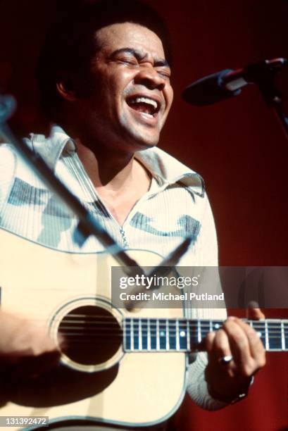 Bill Withers performs on stage, Hammersmith Odeon, London, November 1972.