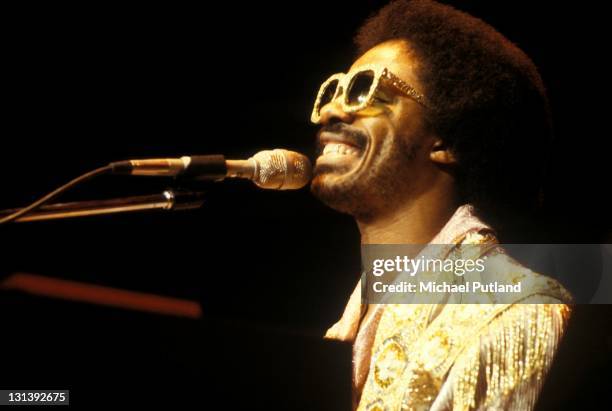 Stevie Wonder performs on stage at Madison Square Garden, New York, December 1979.