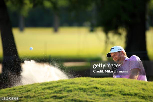 Brice Garnett plays a shot out of the bunker during the first round of the Zurich Classic of New Orleans at TPC Louisiana on April 22, 2021 in New...
