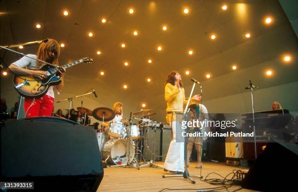 Yes perform at Crystal Palace garden party, Crystal Palace, London, 2nd September 1972, L-R Steve Howe, Alan White, Jon Anderson, Chris Squire, Rick...