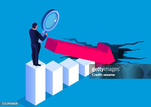 isometric world financial crisis, falling market prices, economic collapse, bankruptcy, budget recession, economic downturn - failure stock illustrations