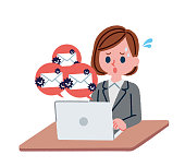 Illustration of a woman who is in trouble because a lot of unsolicited emails are sent