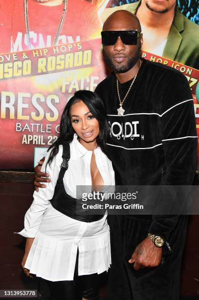 Karlie Redd and Lamar Odom attend Celebrity Boxing Press Conference: Battle of Love & Hip Hop on April 22, 2021 in Atlanta, Georgia.