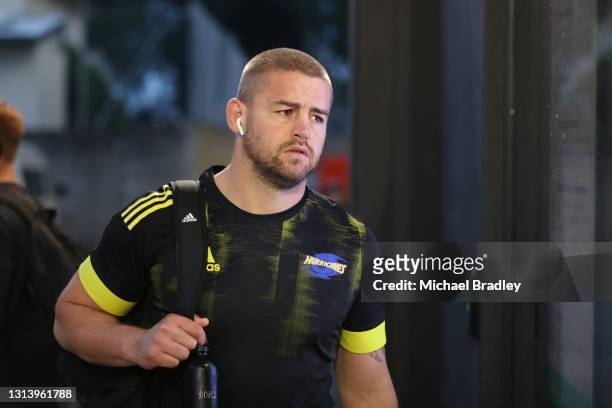 Dane Coles of the Hurricanes arrives at the ground during the round nine Super Rugby Aotearoa match between the Chiefs and the Hurricanes at FMG...