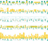 illustration set of city,town, factory area and lifestyle people