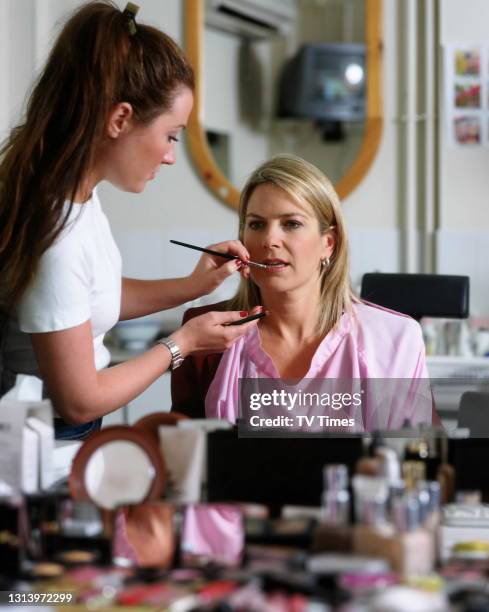 News presenter Penny Smith in the makeup chair, circa 2002.