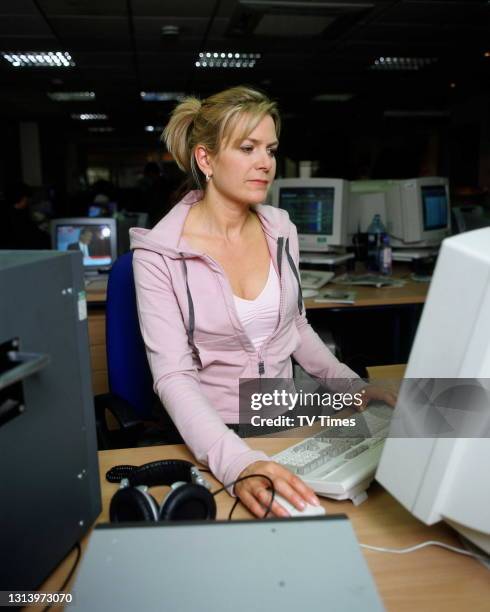 Behind the scenes with GMTV news presenter Penny Smith, circa 2002.