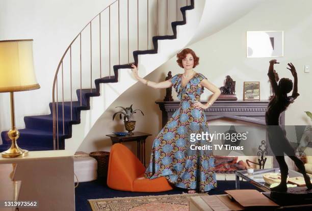 Actress Linda Thorson at home, circa 1973.