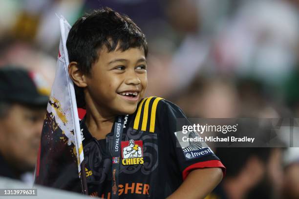 Fans look on during the round nine Super Rugby Aotearoa match between the Chiefs and the Hurricanes at FMG Stadium Waikato, on April 23 in Hamilton,...