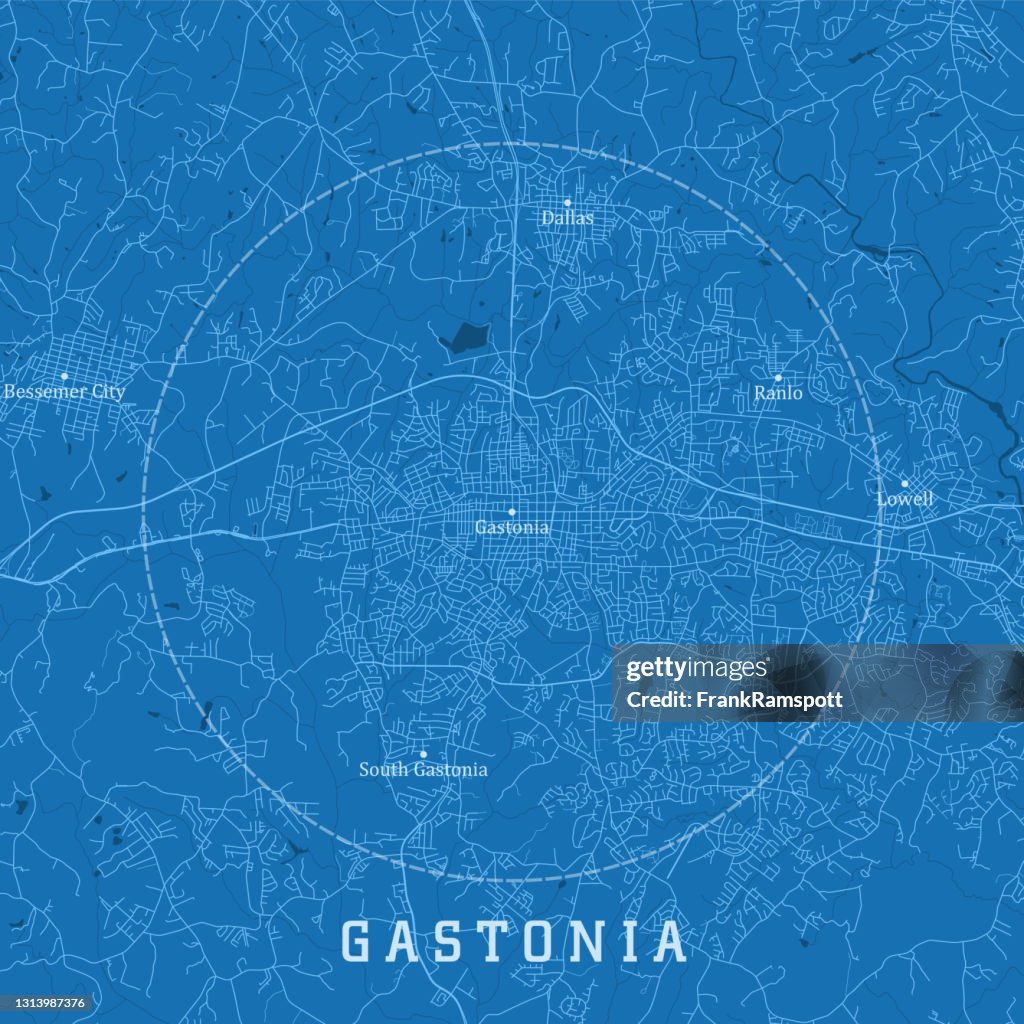 Gastonia NC City Vector Road Map Blue Text