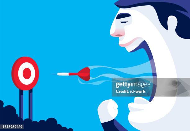 man spitting dart to bull’s-eye - dart stock illustrations
