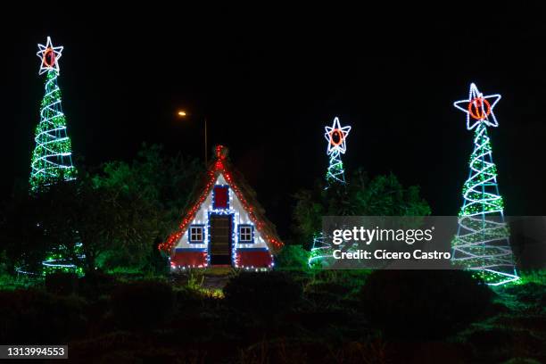 santana christmas decoration - christmas lights in funchal stock pictures, royalty-free photos & images