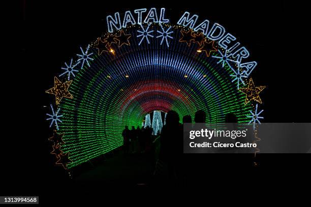 funchal christmas decoration - christmas lights in funchal stock pictures, royalty-free photos & images