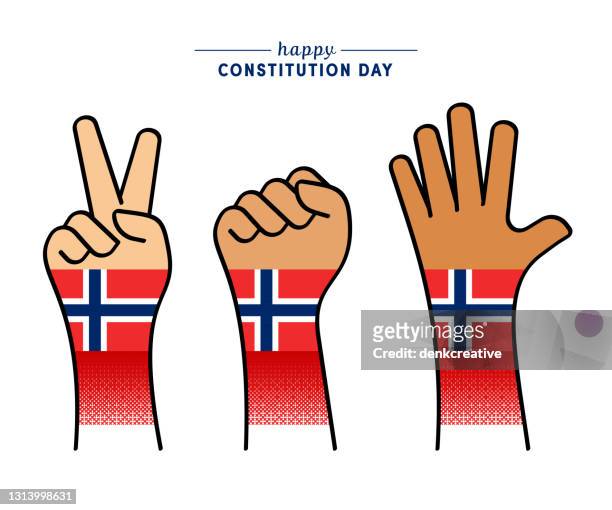 happy constitution day of norway greeting card - the norwegian royal family celebrate national day in oslo stock illustrations
