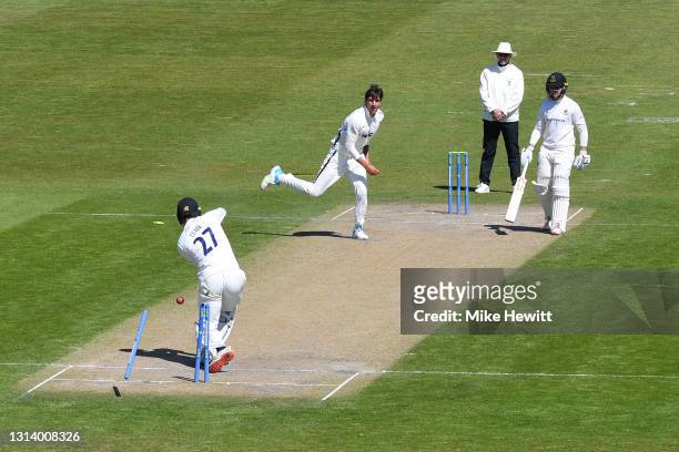 Tom Clark of Sussex is bowled by Duanne Olivier of Yorkshire during day 2 of the LV= Insurance County Championship match between Sussex and Yorkshire...