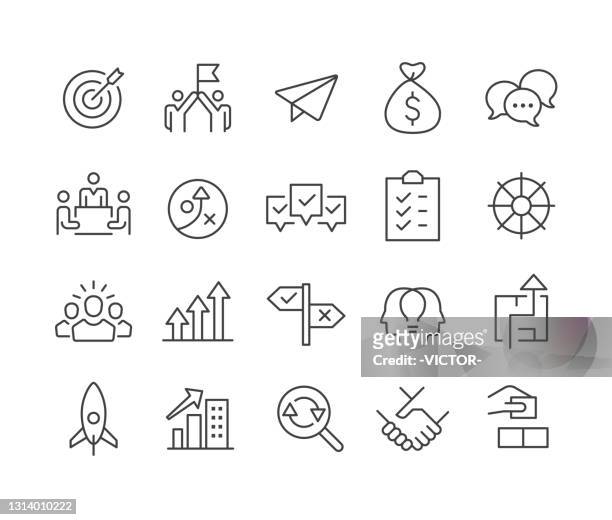 illustrazioni stock, clip art, cartoni animati e icone di tendenza di icone di avvio aziendale - serie linea classica - gruppo di oggetti