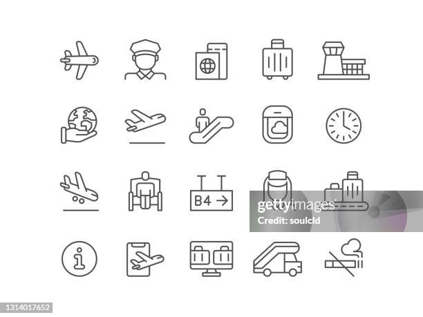 flughafen-ikonen - weltraum flughafen stock-grafiken, -clipart, -cartoons und -symbole