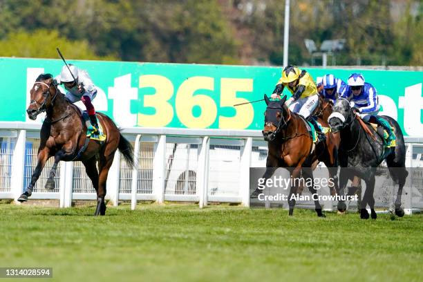 Frankie Dettori riding Palace Pier win The bet365 Mile at Sandown Park Racecourse on April 23, 2021 in Esher, England. Sporting venues around the UK...