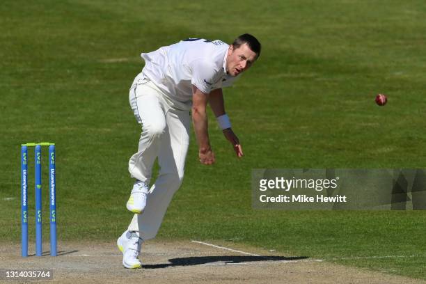 Ollie Robinson of Sussex in action during day 2 of the LV= Insurance County Championship match between Sussex and Yorkshire at The 1st Central County...