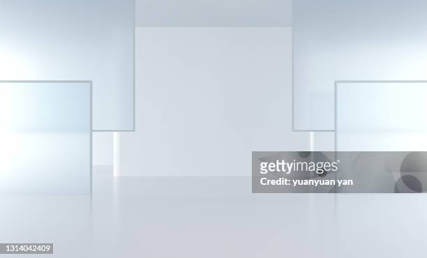 3d rendering exhibition background - glaswand stock-fotos und bilder