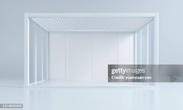 3d rendering exhibition background - glass box stock pictures, royalty-free photos & images