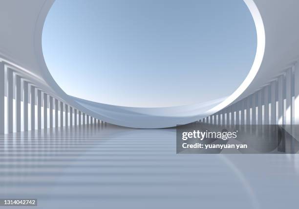 3d rendering exhibition background - white light tunnel stock pictures, royalty-free photos & images